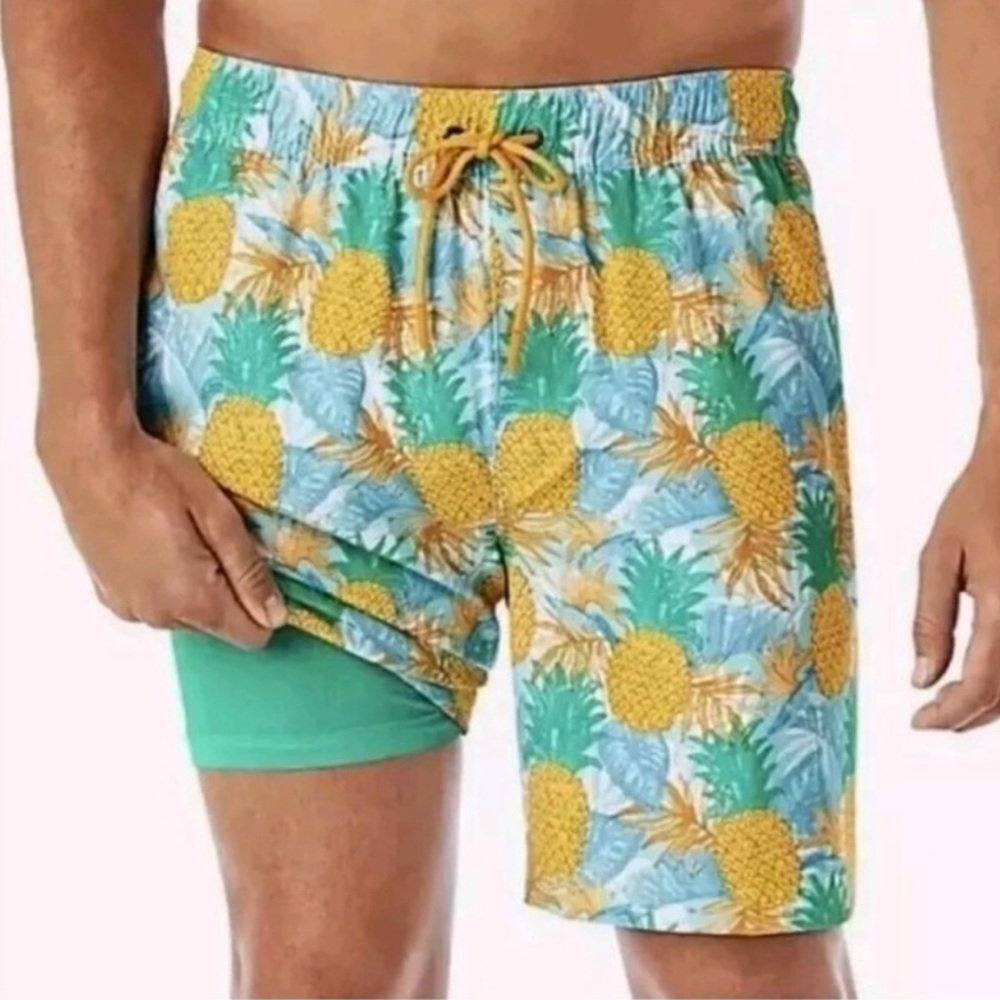Member's Mark Men's Resort Swim Trunks XXL Blue Pineapple Swim Shorts UPF 50
